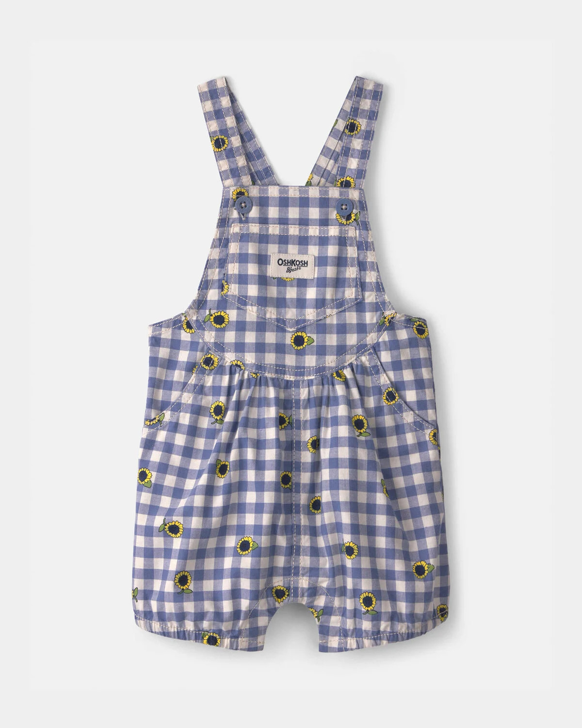 Baby Girl Sunflower Gingham Shortall - Blue | Carter's Inc