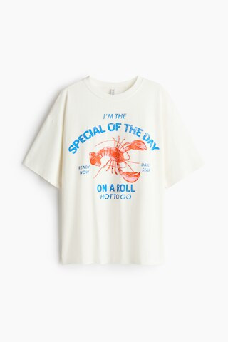 H & M - Oversized T-Shirt with Printed Motif - White/Lobster | H&M (US + CA)