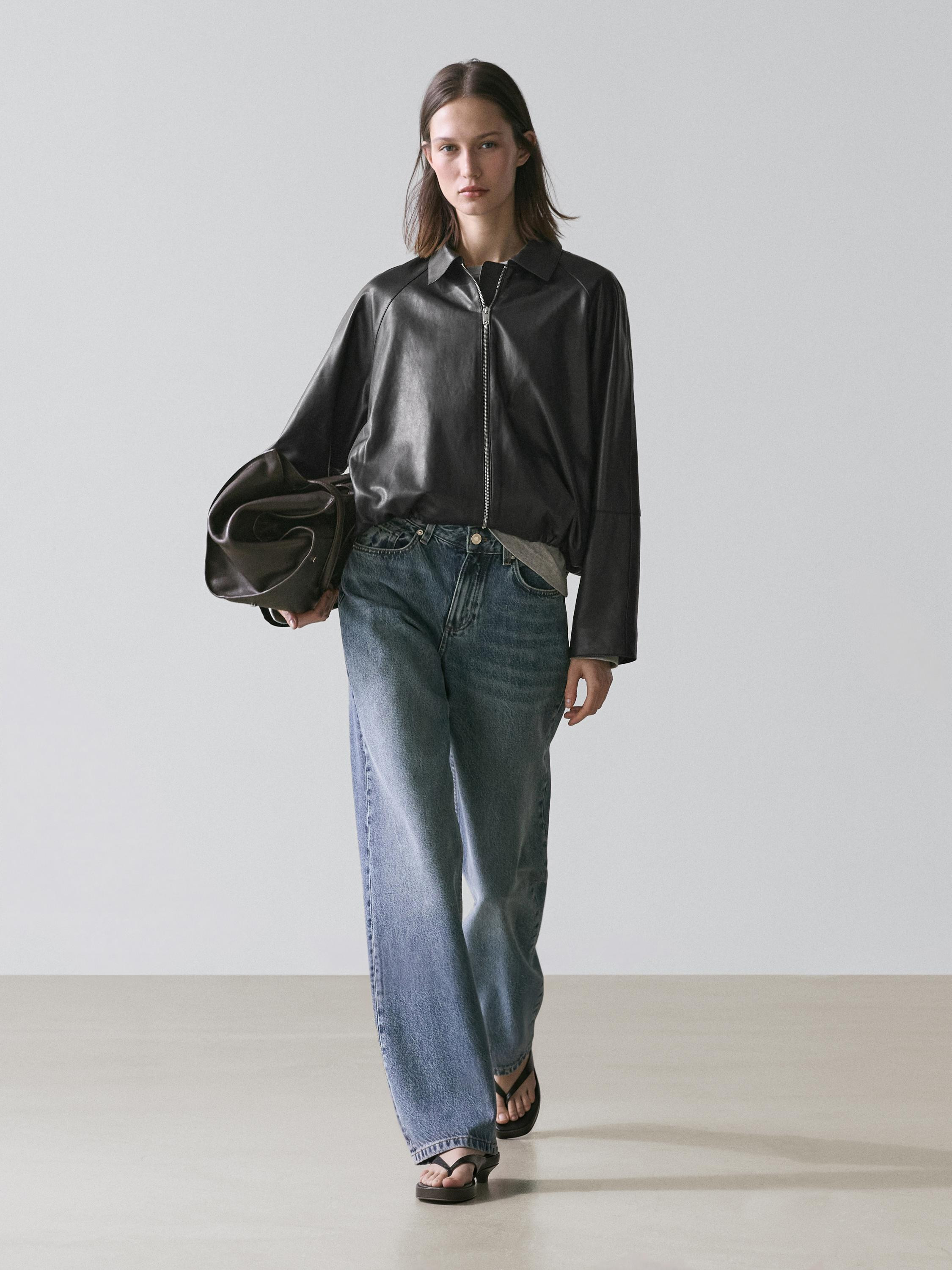 Oversize nappa leather jacket | Massimo Dutti US