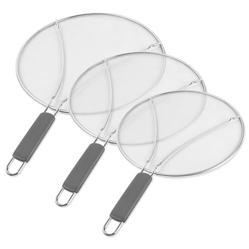 Splatter Screen for Frying Pan - 9.8" 11.4" 13" Stainless Steel Fine Mesh Grease Splatter Guard with Silicone Handle, Hot Oil Splash Guard for Cooking to Prevent Oil Splatter, Safe Cooking | Amazon (US)