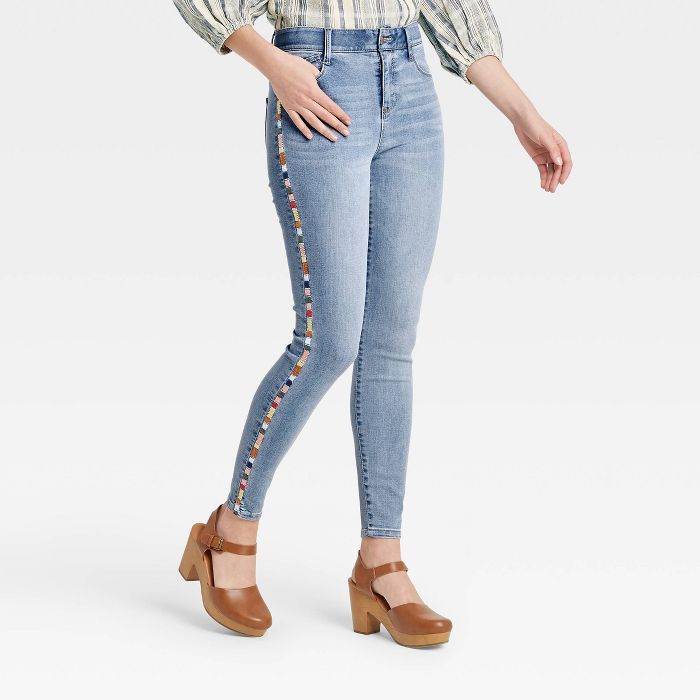 Women's Mid-Rise Embroidered Denim Ankle Pants - Knox Rose™ | Target