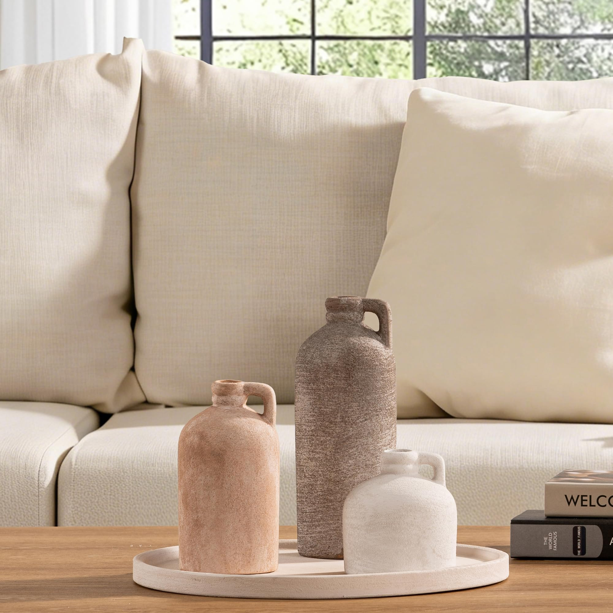 Ceramic Vase Home Table Decor - Flower Vase Set of 3 Living Room Kitchen Decorations Farmhouse Mo... | Amazon (US)