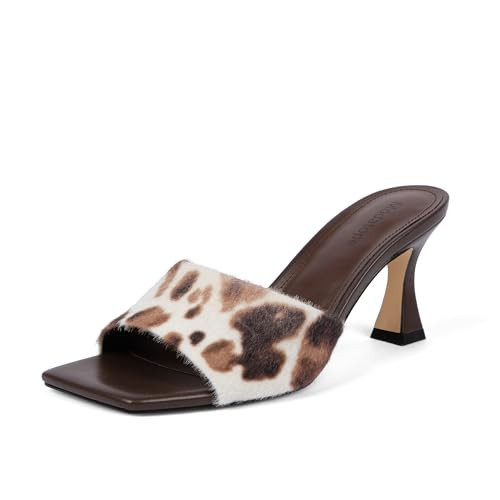 Modatope Chocolate Cow Print Heels for Women Square Open Toe Womens Slip On Heeled Sandals Size 8.5 | Amazon (US)