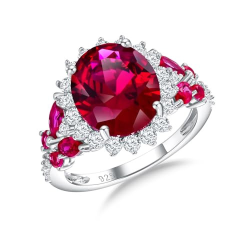 RANDES Ruby Rings for Women 925 Sterling Silver Red Butterfly Ring Large Oval Engagement Gemstone Rings July Birthstone Ring Size 9 | Amazon (US)