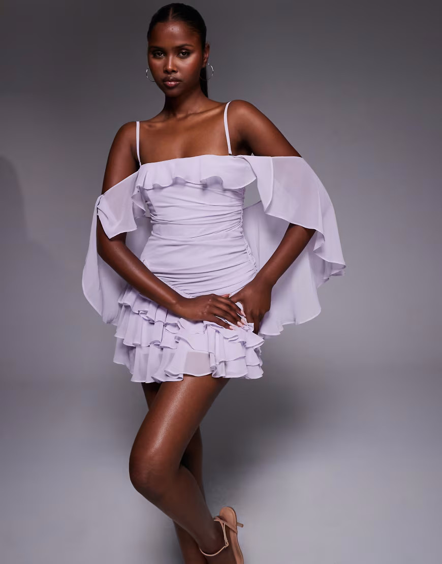 Oh Polly drape ruffle mini dress in lilac-Purple | ASOS (Global)