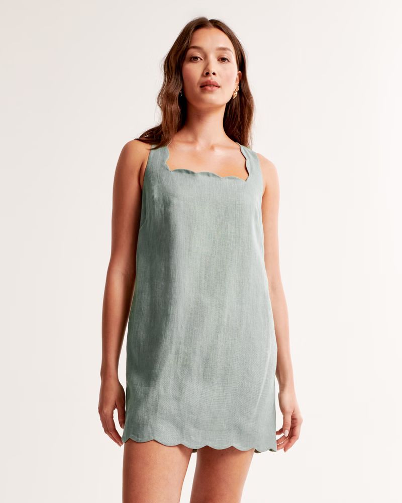 Premium Linen Scalloped Mini Dress | Abercrombie & Fitch (US)