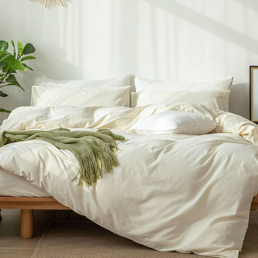 MooMee Bedding Duvet Cover Set 100% Washed Cotton Linen Like Textured Breathable Durable Soft Com... | Amazon (US)