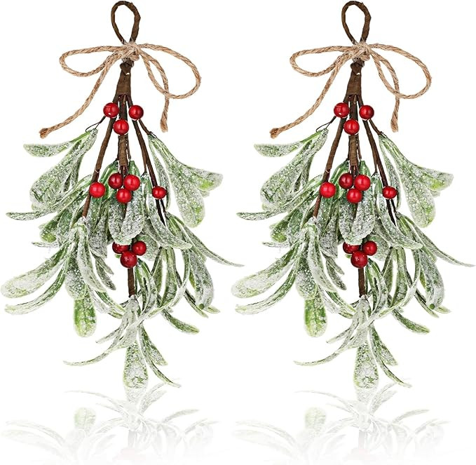 Christmas Mistletoe Decor, 2 Pcs Artificial Mistletoe Ornament Mistletoe Hanging Decorations Glit... | Amazon (US)