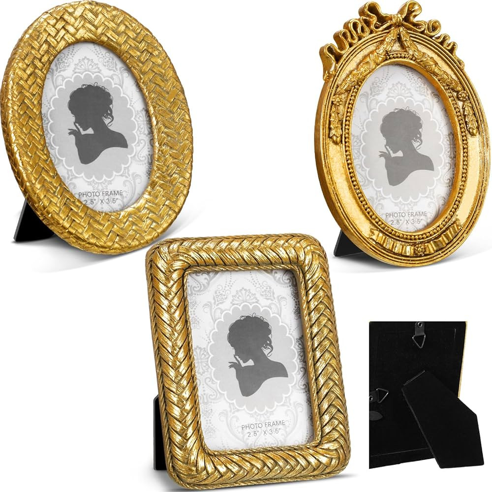 3 Pcs Tiny Picture Frame Small Picture Frames 2.5 x 3.5 Vintage Oval Picture Frames Gold Vintage ... | Amazon (US)