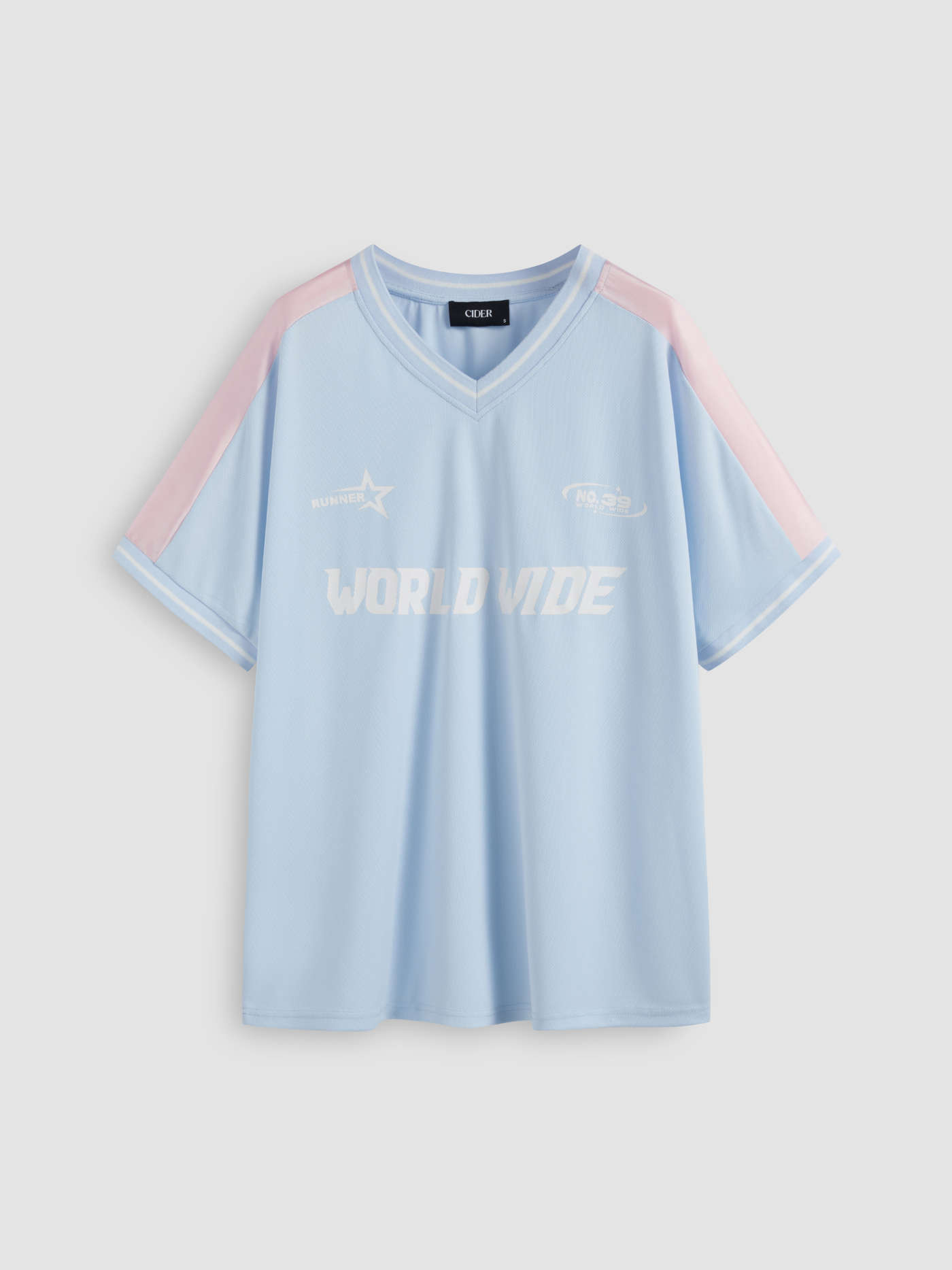 World Wide V-neck Graphic Short Sleeve Oversized Tee | Cider