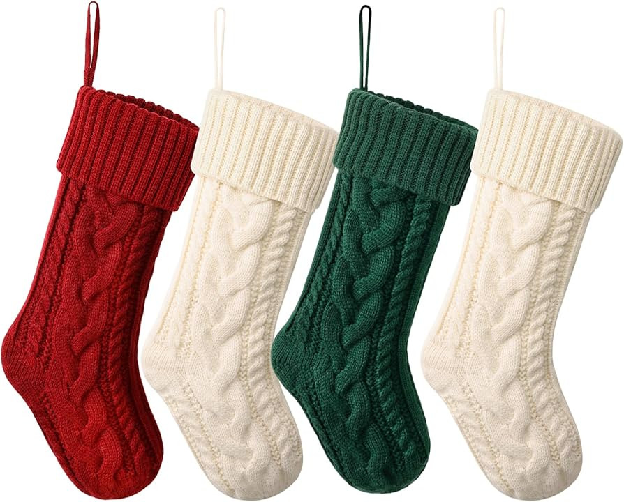 ELEGANTPARK Christmas Stockings 4 Pack Knitted Green White Red Christmas Stockings Large Xmas Dec... | Amazon (US)