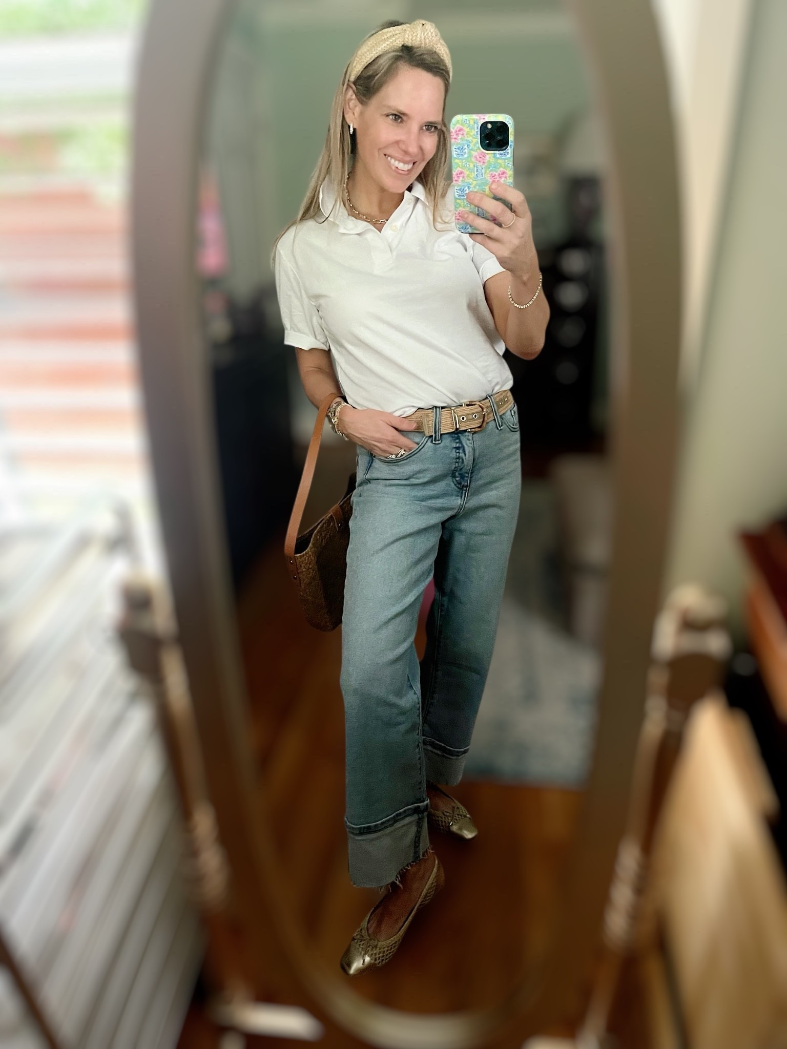 Melinda Maria code: PREPPYREBEL for 10% off my jewelry

Preppy, polished, and pulled together for less!
This look is a budget-friendly classic—I’m wearing the $6 Amazon boy’s polo (size XXL for that boxy, oversized fit) tucked into Walmart wide-leg jeans (size 0). I added a woven belt to define the waist, accessorized with my go-to Melinda Maria gold jewelry, and tied it all together with snakeskin flats, a textured headband, and a structured bag.

Outfit Details:
• Polo: Amazon boy’s uniform polo – size XXL 👕
• Jeans: Walmart wide-leg – size 0 👖
• Accessories: Woven belt, snakeskin flats, structured tote, gold hoops, and necklace ✨

#PreppyStyle #AmazonFashionFinds #WalmartFashion #ClassicChic #BoxyFitPolo #WideLegDenim #BudgetFriendlyStyle #PREPPYREBEL #LTKLookForLess #SpringOutfitInspo
Emoji Sprinkles: 💼👖👕✨🧺💛

#LTKOver40 #LTKFindsUnder50 #LTKFindsUnder100