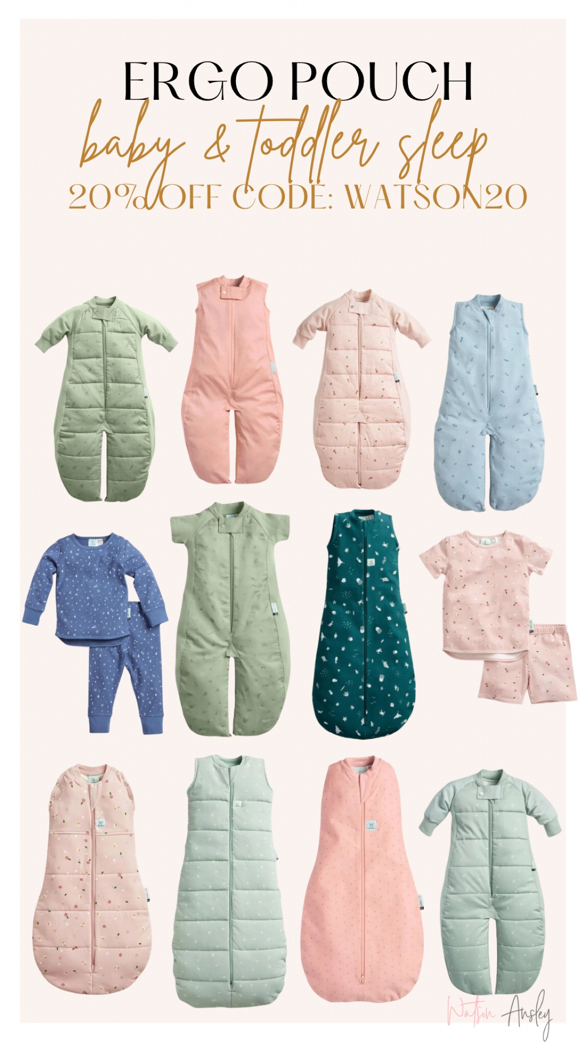 Shop swaddles, sleep sacks, pjs and more from Ergo Pouch below!

These baby and toddler sleep suits are Certified Organic Cotton &
Bamboo & reviewed by the Eczema Association.  They make m natural fiber, premium, ergonomically designed sleep wear and sleep solutions for babies & kids that are TOG-rated for warmth!

We’ve been loving the Sleep Suit Sack that can be a sack or zipped into pant legs. We went with the lightest 0.2 tog for summer!

Click below to shop any of their products and use code: WATSON20 for 20% off full prices items. 
(Buy more save more sale is also going on up to 30% off)


#LTKkids #LTKstyletip #LTKbaby