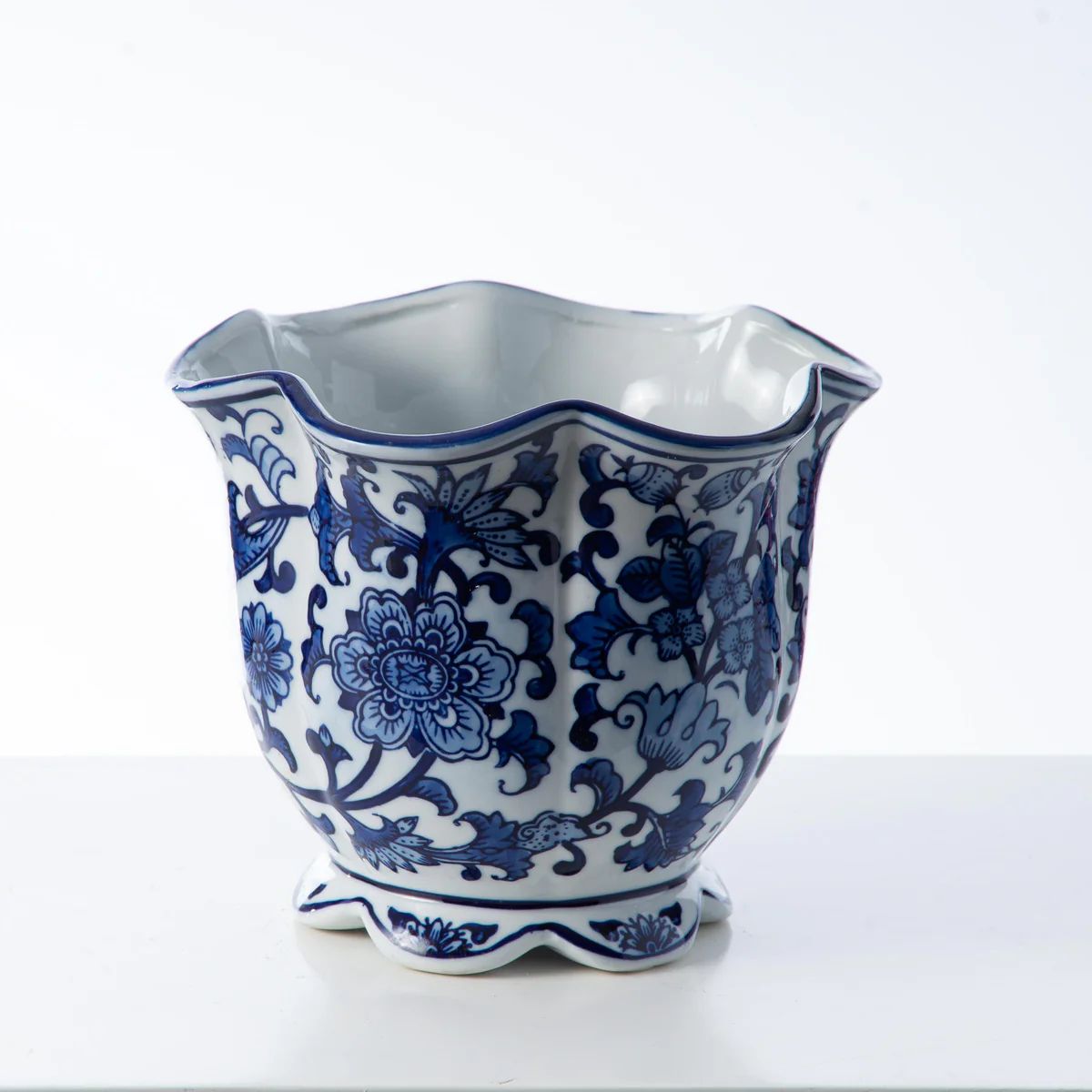 Blue & White Porcelain Chinoiserie Jardiniere Pot | Darby Creek Trading