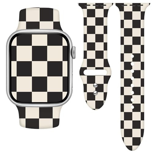 Luxury Black Checkered Watch Band Compatible with Apple Watch Band 38mm 40mm 41mm 42mm 44mm 45mm 46mm 49mm for Women, Strap Replacement for iWatch Series Ultra 11 10 9 8 7 6 5 4 3 (Black Checkered, 42mm) | Amazon (US)