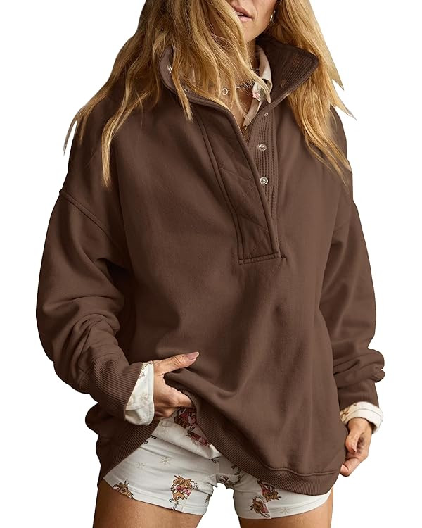 Gacaky Sweatshirt for Women Oversized Casual Long Sleeve Button Henley Neck Pullover Tops Fashion... | Amazon (US)