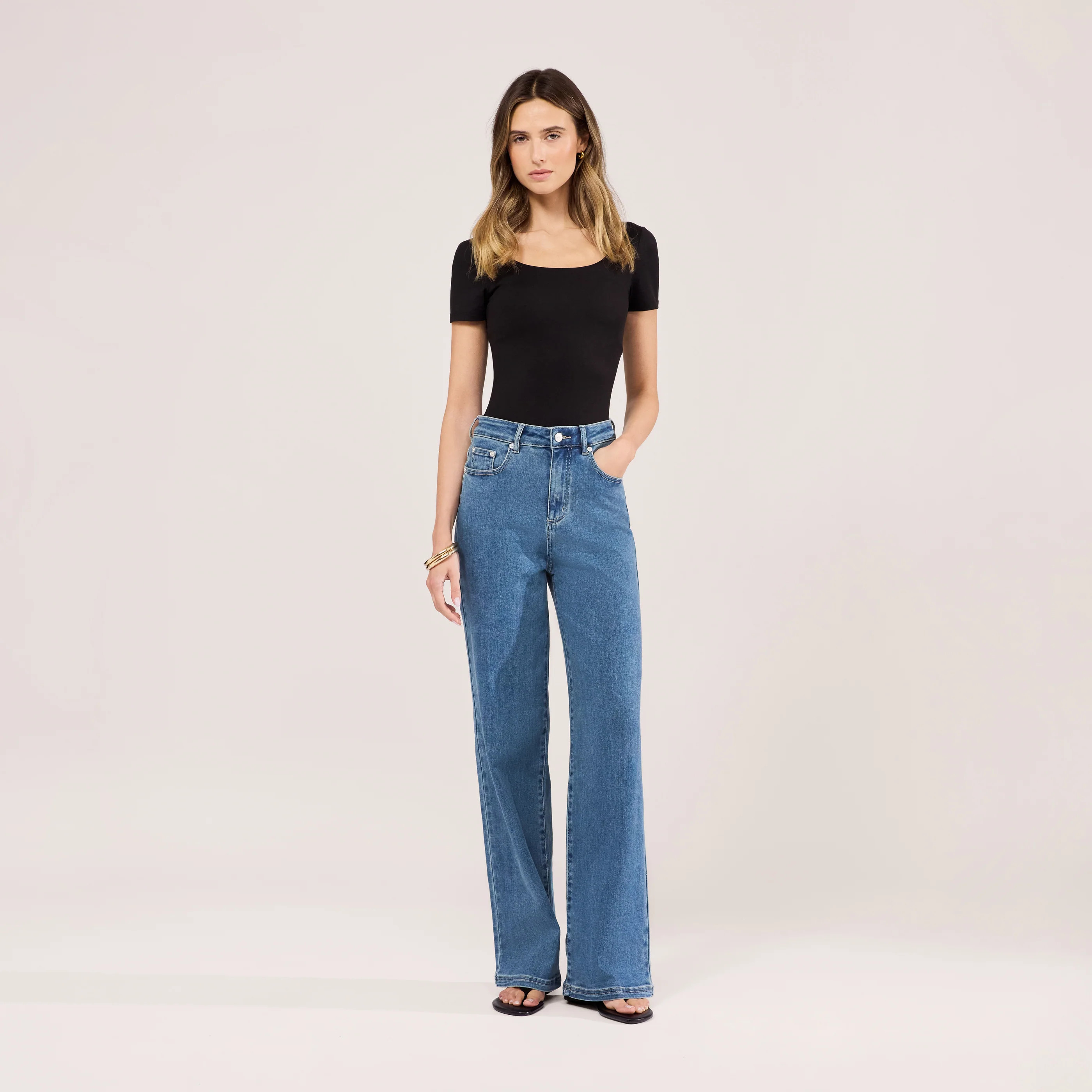 Stretch Wide Leg Jeans | Mid Blue | LOVALL