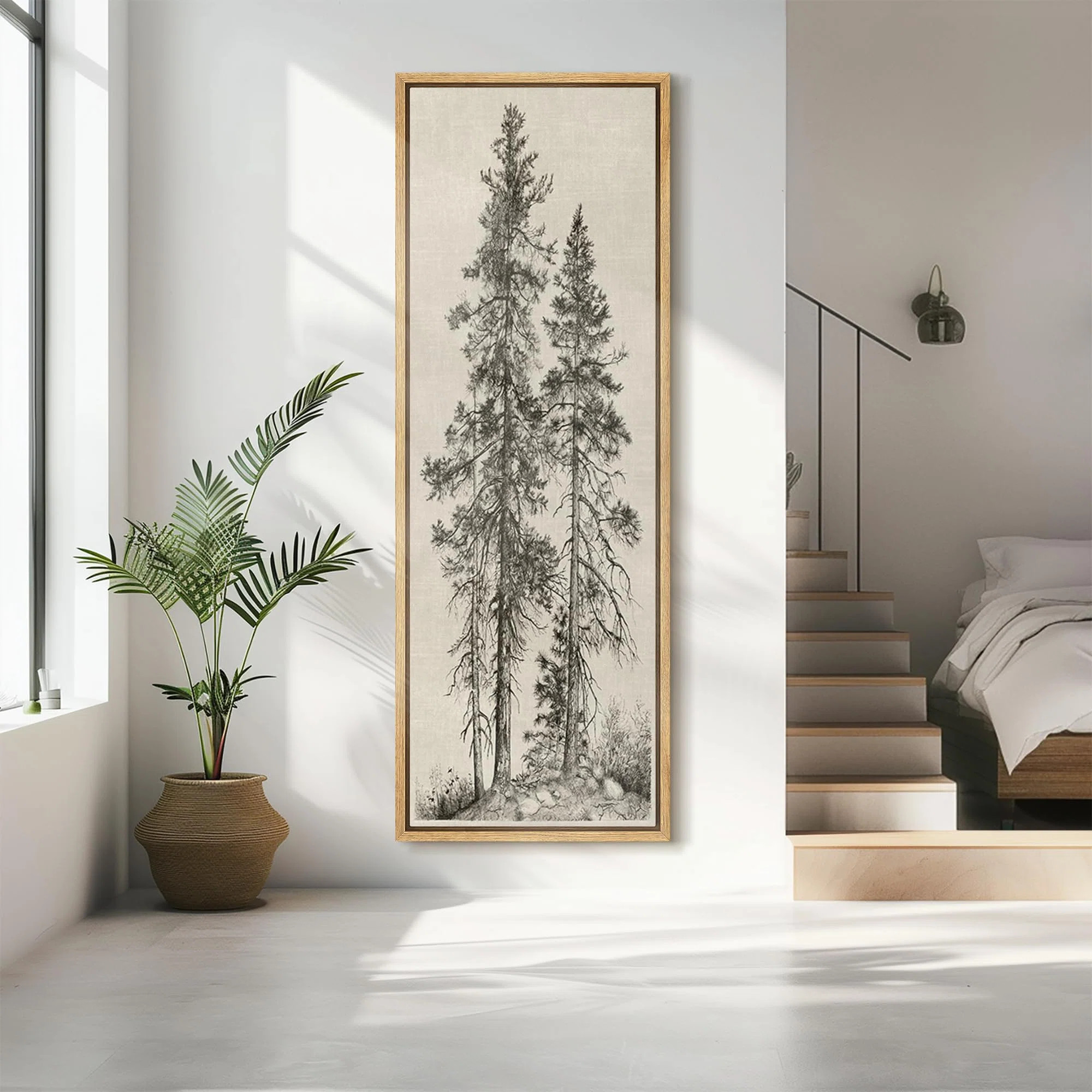 Vintage Pine Tree Drawing Classic Country Rustic Artwork - Extra Large Framed Wall Art Canvas Pri... | Wayfair North America