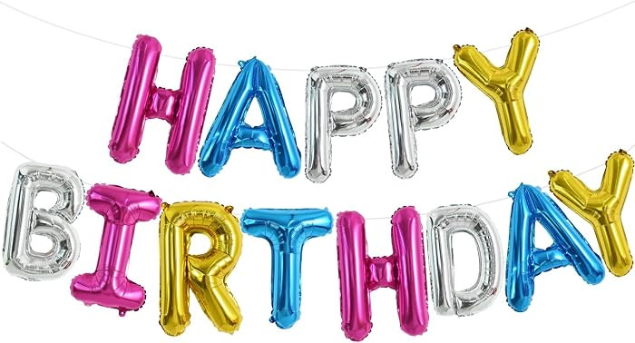 TONIFUL 16 Inch Letter Balloons Happy Birthday Banner with Ribbon Straw, 16 Inch Mylar Letters Bi... | Amazon (UK)
