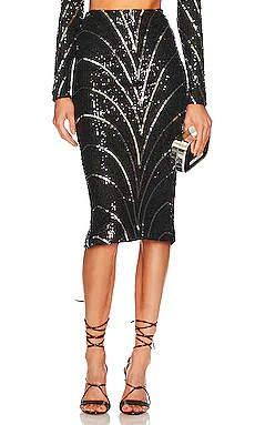 Michael Costello x REVOLVE Leonie Midi Skirt in Black & Silver from Revolve.com | Revolve Clothing (Global)