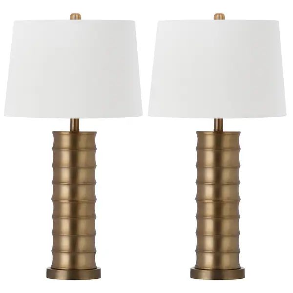 SAFAVIEH Lighting 28.5-inch Linus Brass Column Gold Table Lamp (Set of 2) - 15" x 15" x 28.5" | Bed Bath & Beyond