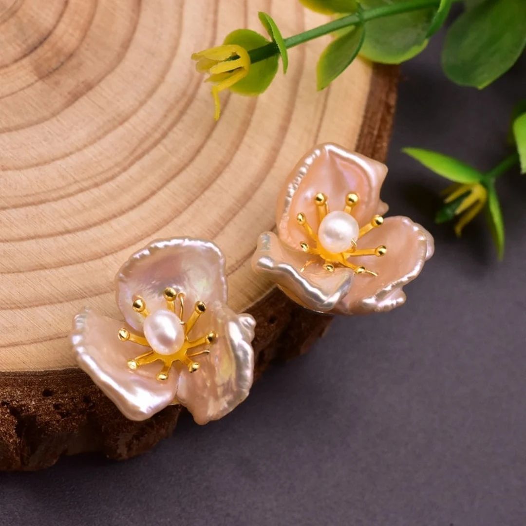 Elegant Big Natural Freshwater Pearl Stud Earrings dainty - Etsy | Etsy (US)
