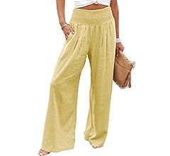 Vansha Women Summer High Waisted Cotton Linen Palazzo Pants Wide Leg Long Lounge Pant Trousers wi... | Amazon (US)