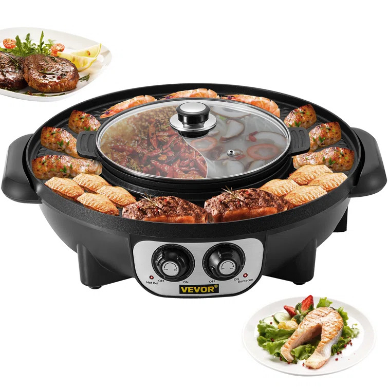 VEVOR 20.3'' W x 18.1'' D Portable Indoor/Outdoor Use 2 - Burner Countertop Electric Grill | Wayfair North America