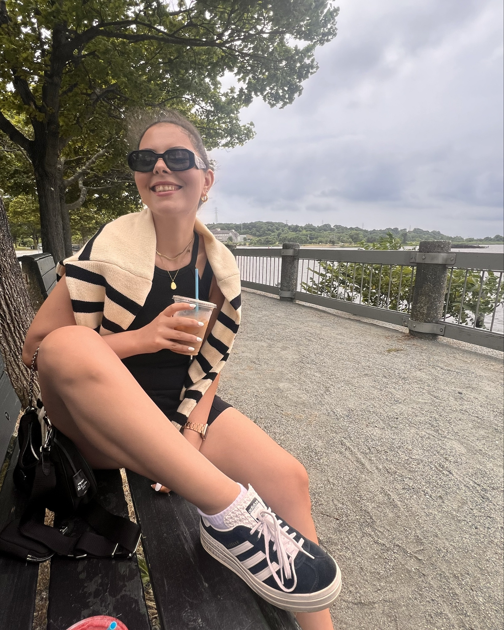 Coastal summer inspo for the 4th of july week! 🇺🇸 Loved how comfortable the outfit was for my morning coffee run - I suggest sizing down one size in these Adidas! #coastal #americana #summer #striped #sweater #monochromatic 

#LTKsummer #LTKshoes #LTKstyletip