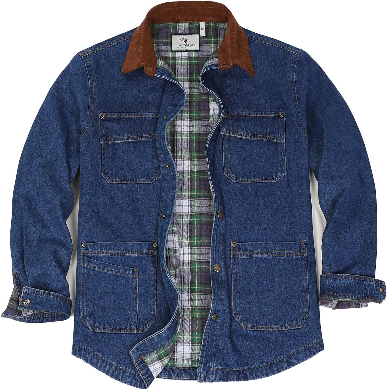 Men's Flannel Lined Denim Chore Coat, Snap Button Workwear | Amazon (US)