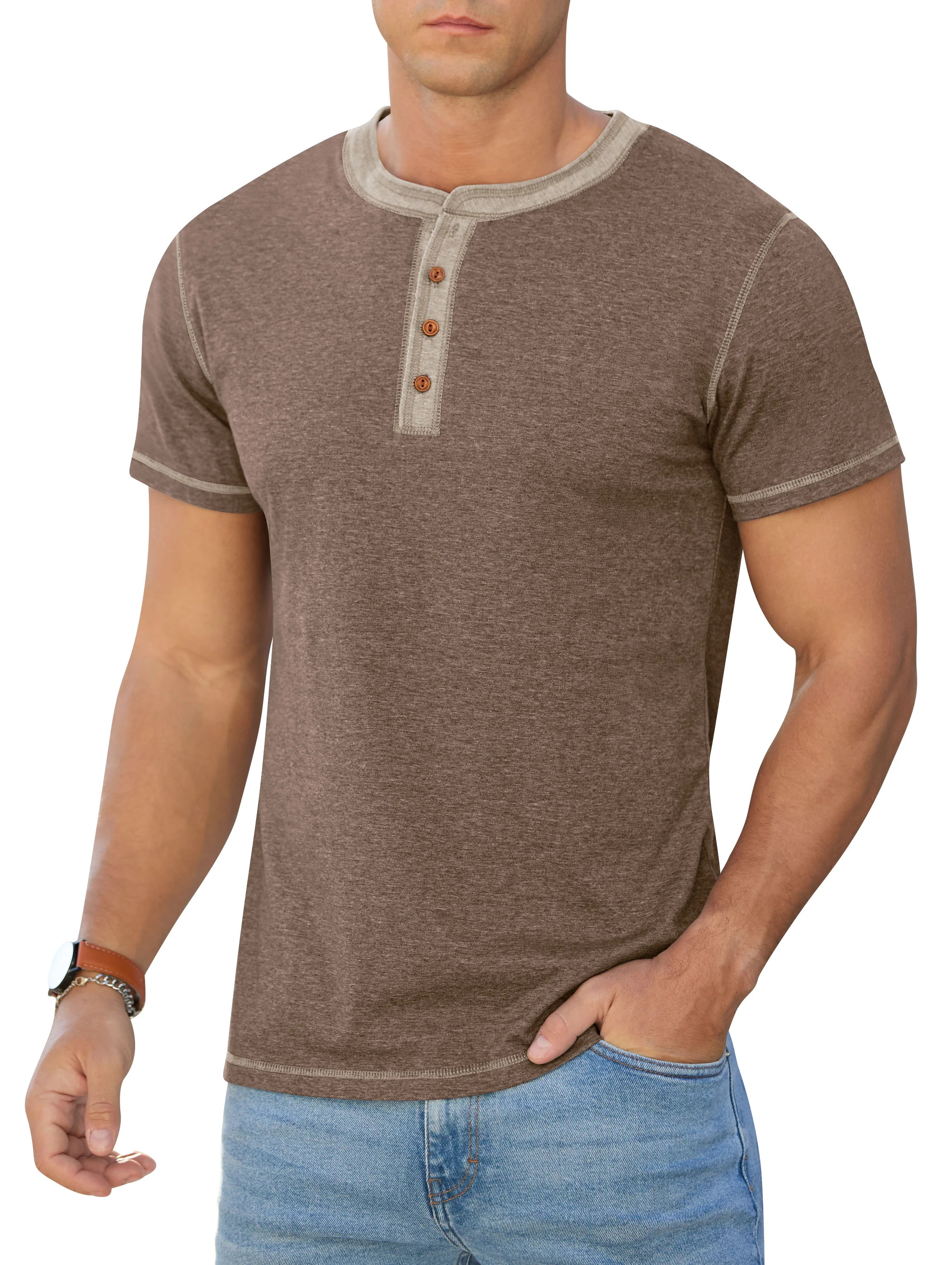 Iceglad Mens Henley Short Sleeve T-Shirt Cotton Lightweight Button T-Shirts Basic Casual Shirts V... | Walmart (US)