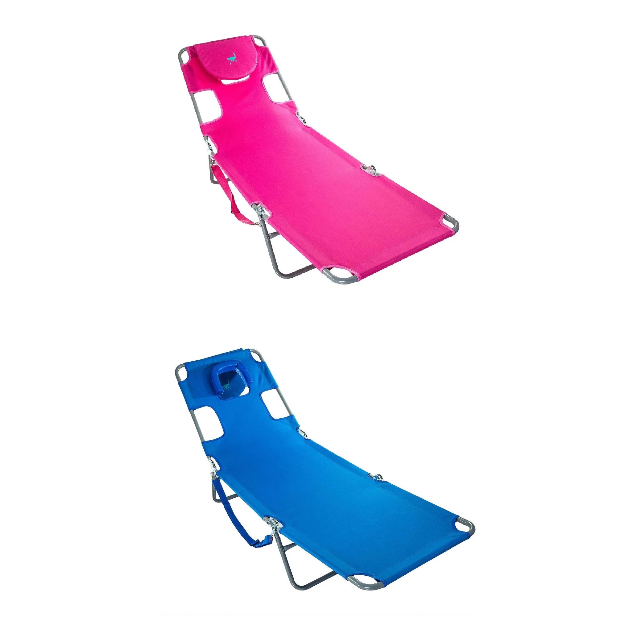 Ostrich Chaise Lounge Folding Sunbathing Poolside Beach Chair, Pink & Blue | Walmart (US)