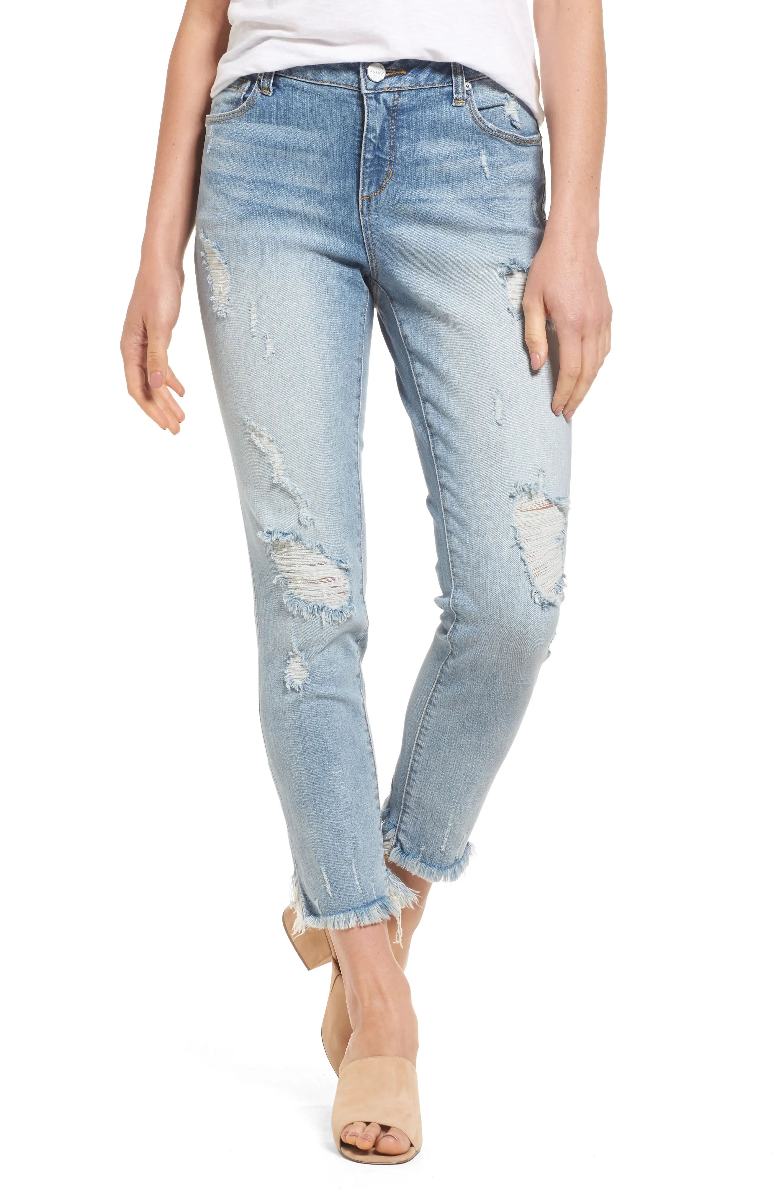 Women's Slink Jeans Frayed Hem Easy Fit Ankle Jeans, Size 12 - Blue | Nordstrom
