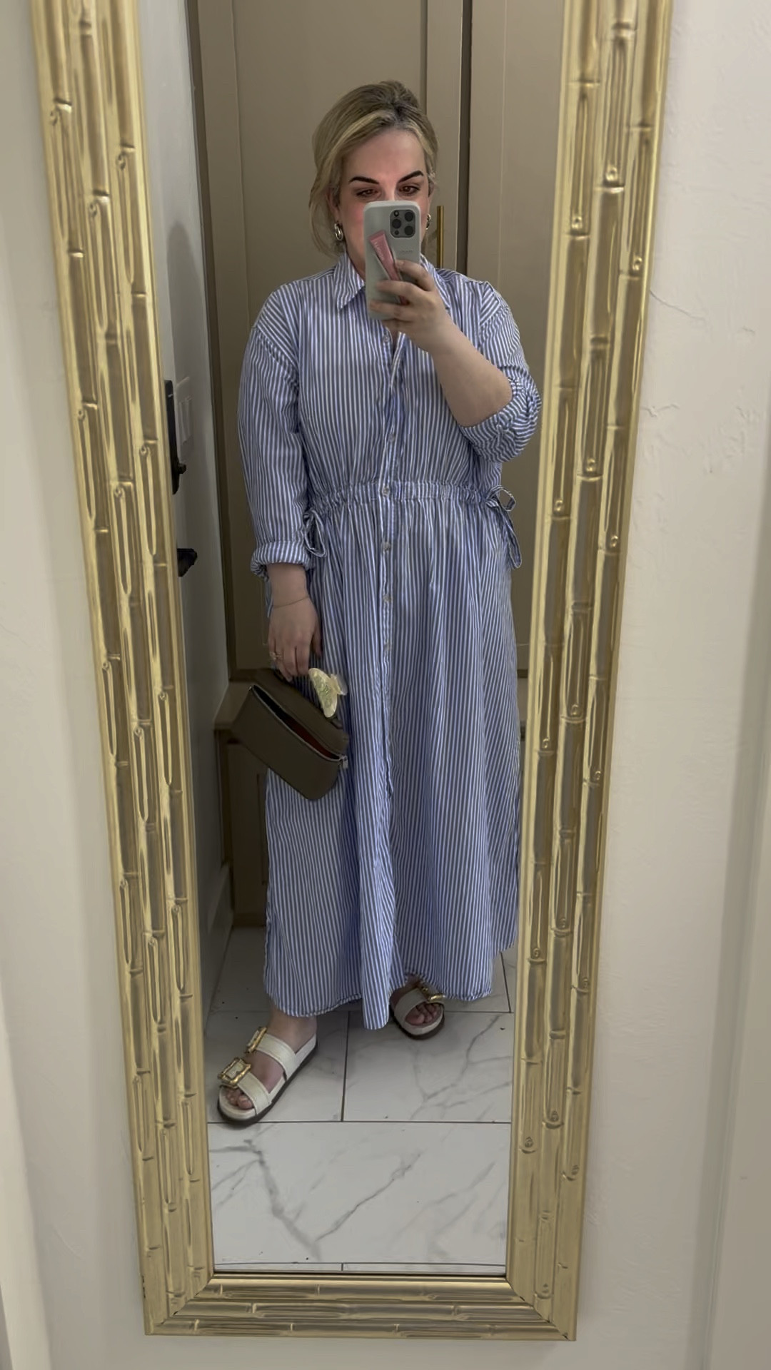 Cool & chic dress from Target! Perfect summer resort wear 

summer outfit spring dress 

Personalized hair clip. Edelman Enola sandals. Striped tie button down coverup dress  rhode skin phone case lip peptide treatment

#LTKmidsize #LTKfindsunder50 #LTKover40