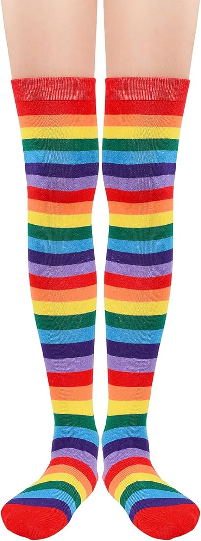 Womens Rainbow Socks Striped Knee High Socks Thigh High Stockings Casual Tube Socks Costume Leg W... | Amazon (US)