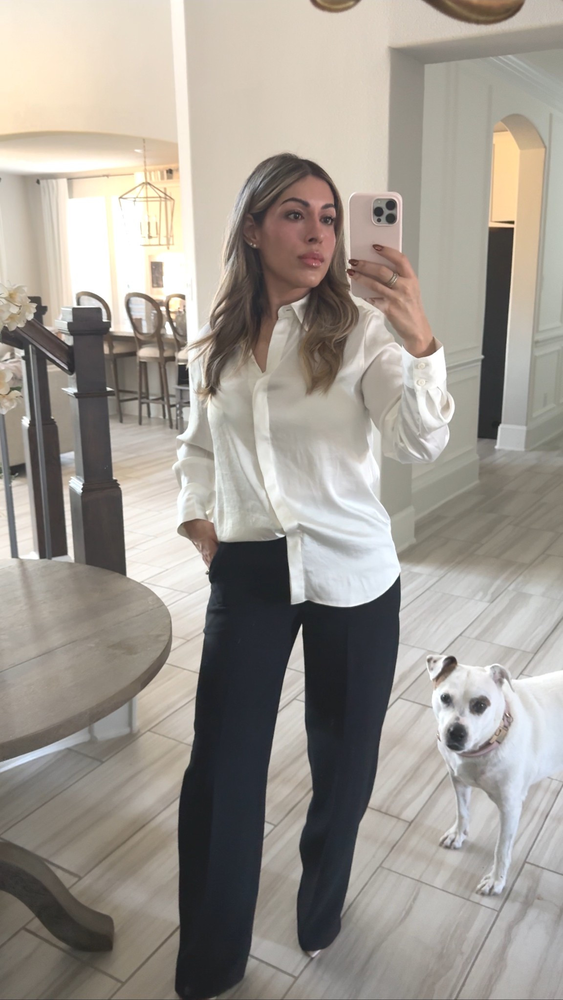 Workwear but make it chic ✨ I’m 5’3, 138 lbs, 34DD — wearing a size small in the blouse + size 4 in the bottoms. Both pieces are Aritzia, but I linked the Amazon dupes that look almost identical 👀🖇️

 #WorkwearStyle #AmazonFinds #OOTDinspo
