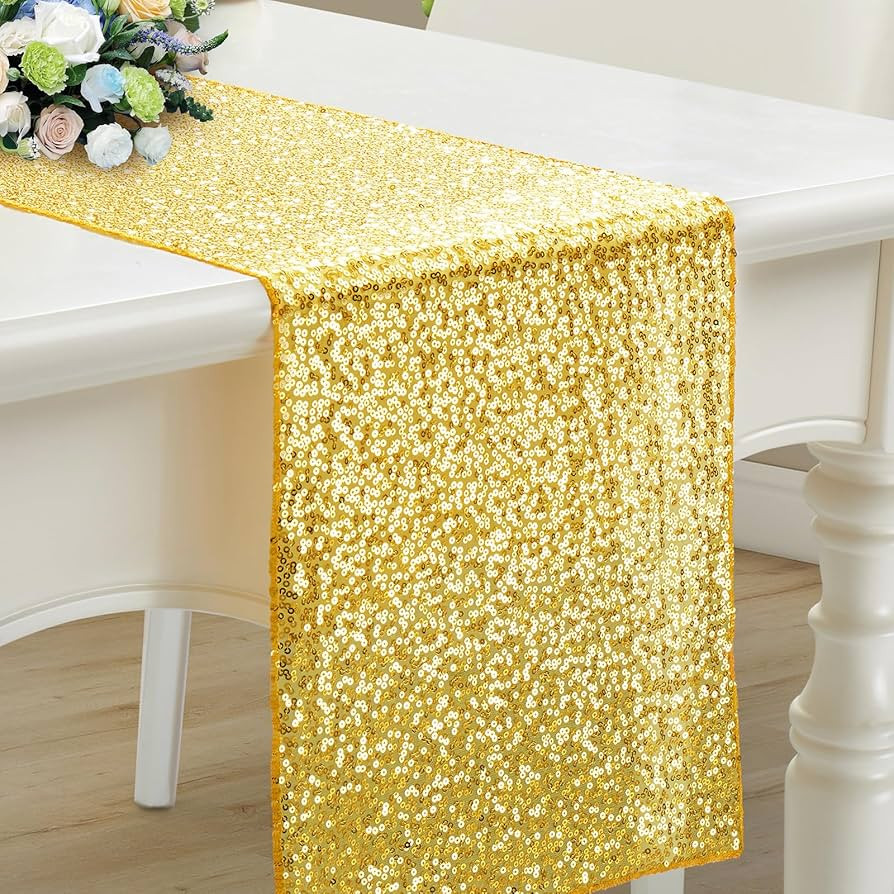 RUDONG M 1 Pack Gold Sequin Table Runner 12 x 108 Inch, Rectangle Glitter Table Runner Dining Tab... | Amazon (US)