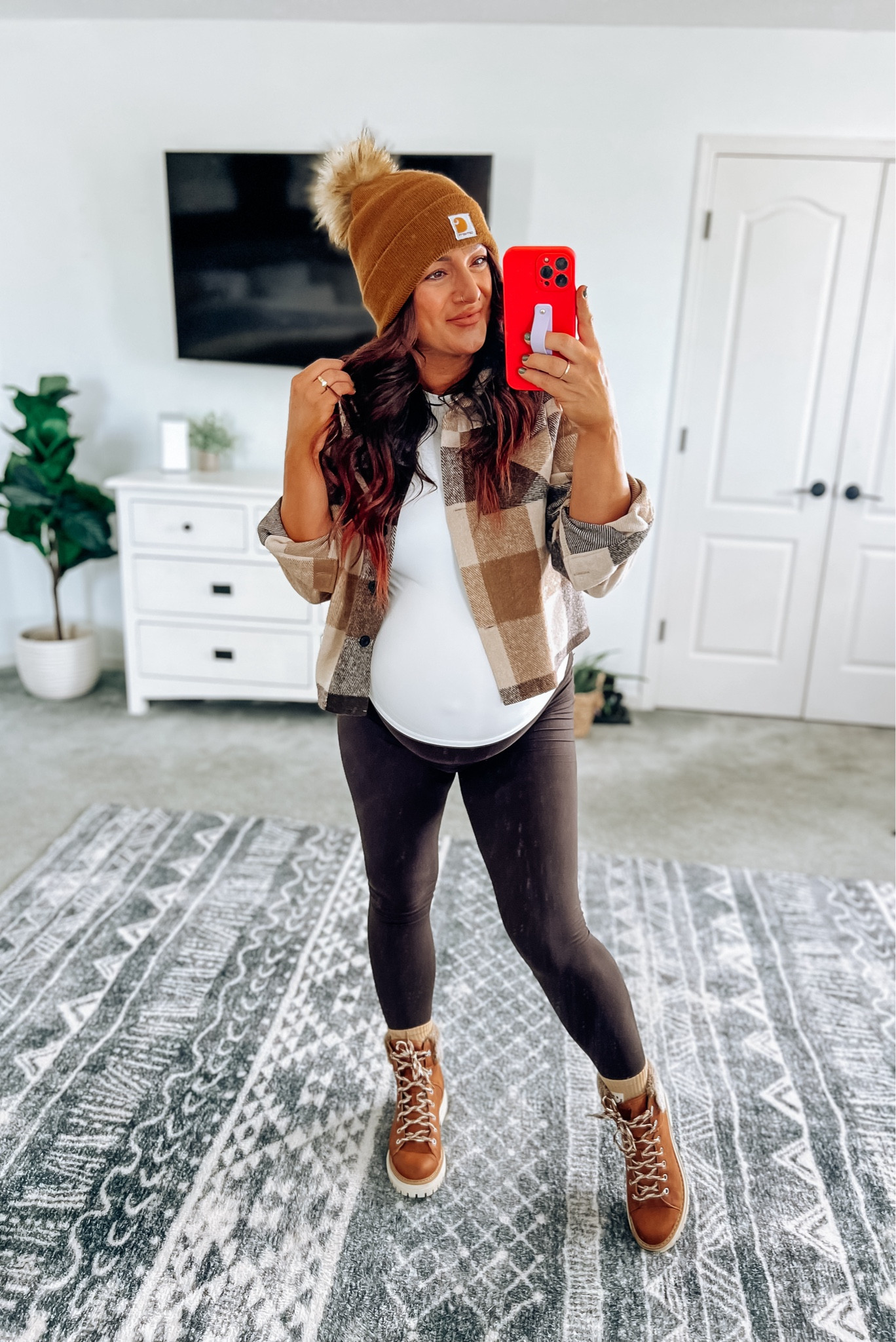 Non maternity Fall outfit 9 months pregnant 👌 these tops and the leggings are my fav!! (Wearing the dark brown leggings). Soft, stretchy, and the top is double lined! 

#LTKBump #LTKFindsUnder50 #LTKStyleTip