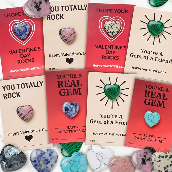 Funeta Valentines Day Gifts for kids Classroom - 30 Pack Heart Shape Crystals- Valentines Day Car... | Amazon (US)