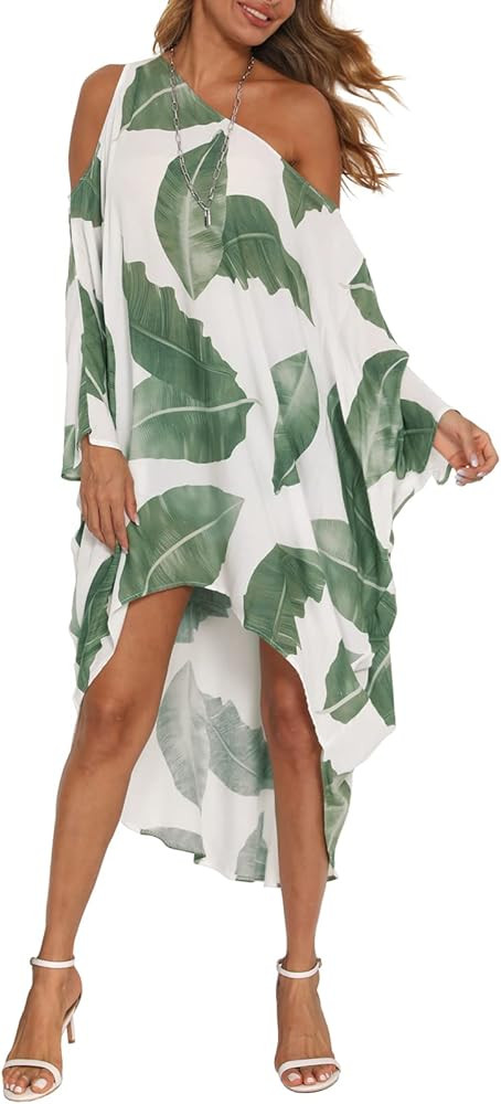 Womens Plus Size Summer Off Shoulder Kaftan Cover Up Tshirt Maxi Beach Boho Swing Dress | Amazon (US)