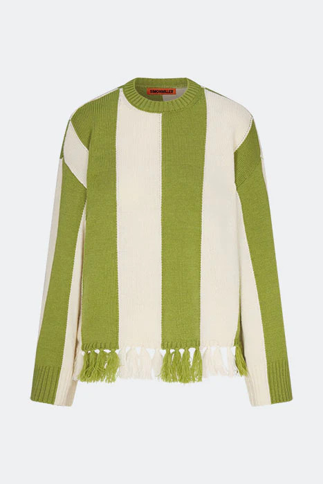 Faye Tassel Sweater In Moss Green/Cream | Simon Miller