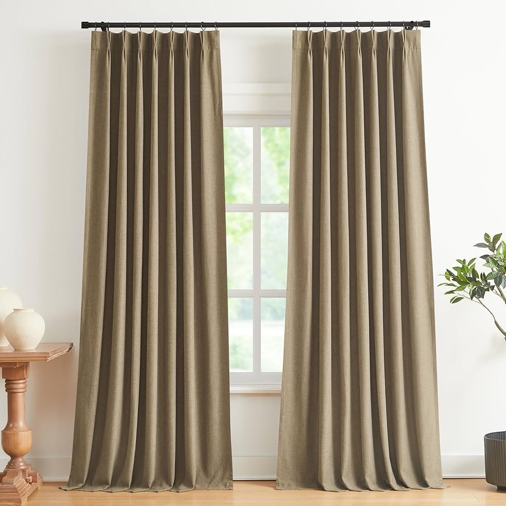 Vision Home Brown Pinch Pleated Full Blackout Curtains Linen Blended Room Darkening Window Curtai... | Amazon (US)