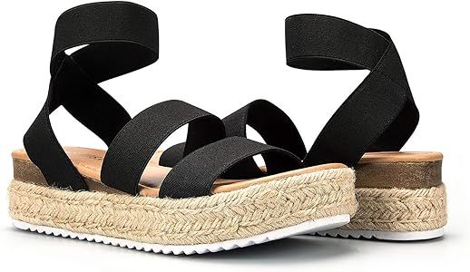 COASIS Women's Wedge Sandals Platform Espadrilles with Ankle Strap Open Toe | Amazon (US)