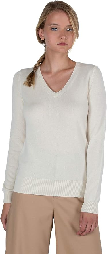 JENNIE LIU Women's 100% Pure Cashmere Long Sleeve Pullover V Neck Sweater | Amazon (US)