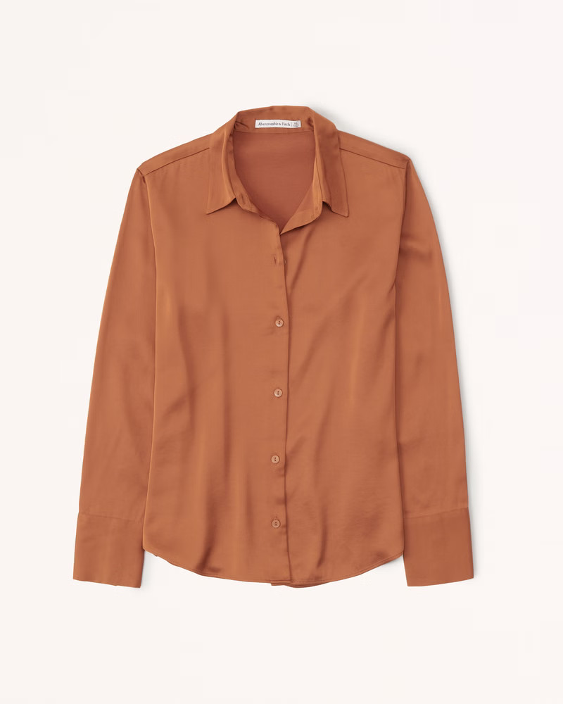 Women's Long-Sleeve Satin Button-Up Shirt | Women's Tops | Abercrombie.com | Abercrombie & Fitch (US)