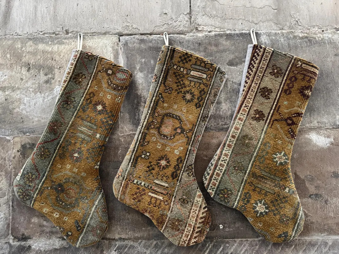 christmas rug stockings - handmade decor stockings - vintage rug stockings - Xmas  stockings - tu... | Etsy (US)