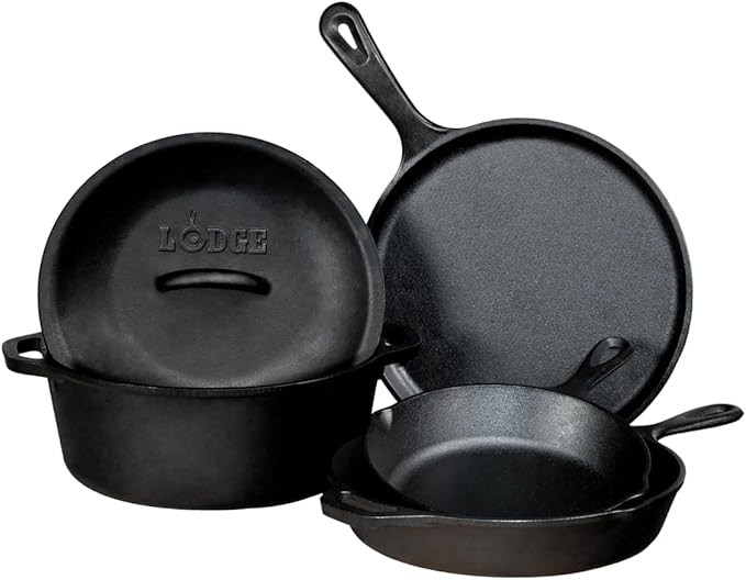 Lodge Seasoned Cast Iron 5 Piece Bundle. 10.5" Griddle, 8" Skillet, 10.25" Skillet, 10.25" Dutch ... | Amazon (US)