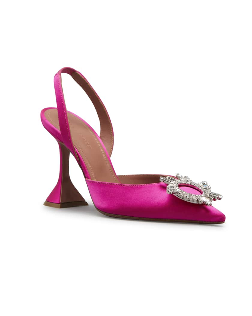 Amina Muaddi CL Begum 95mm Crystal Satin Slingback Pumps | Neiman Marcus