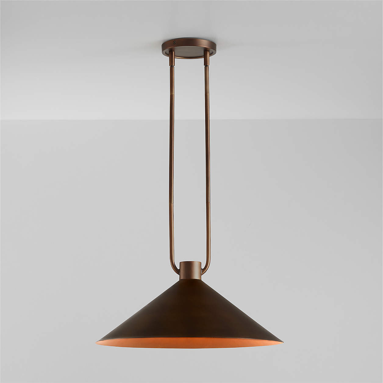 Andre Brass Cone Pendant Light 20" + Reviews | Crate & Barrel | Crate & Barrel