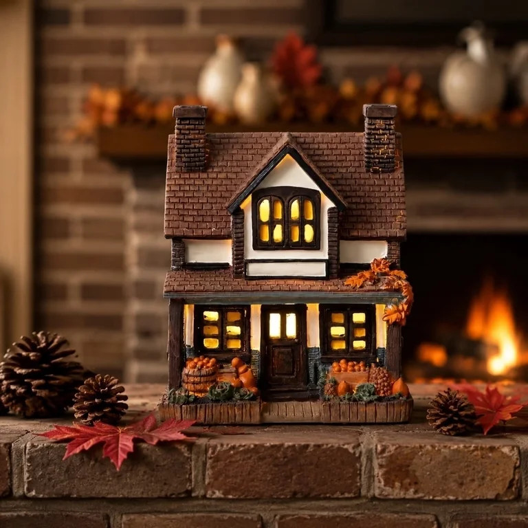 Fall Harvest Light Up House, LED Resin Pumpkin Cottage Figurines, Autumn HalloweenThanksgiving Ta... | Walmart (US)